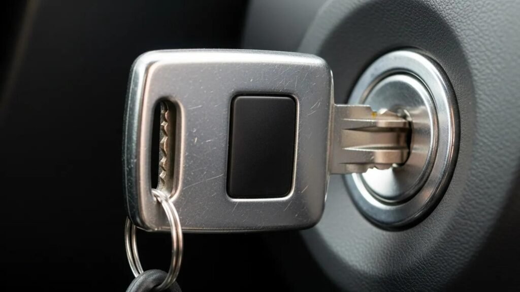 Car key and ignition lock close-up, illustrating ignition issues