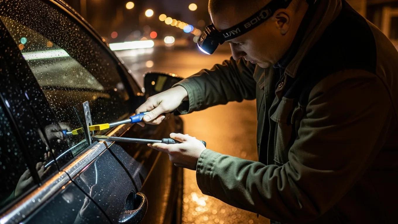 Emergency locksmith unlocking a car door, showcasing locksmith services